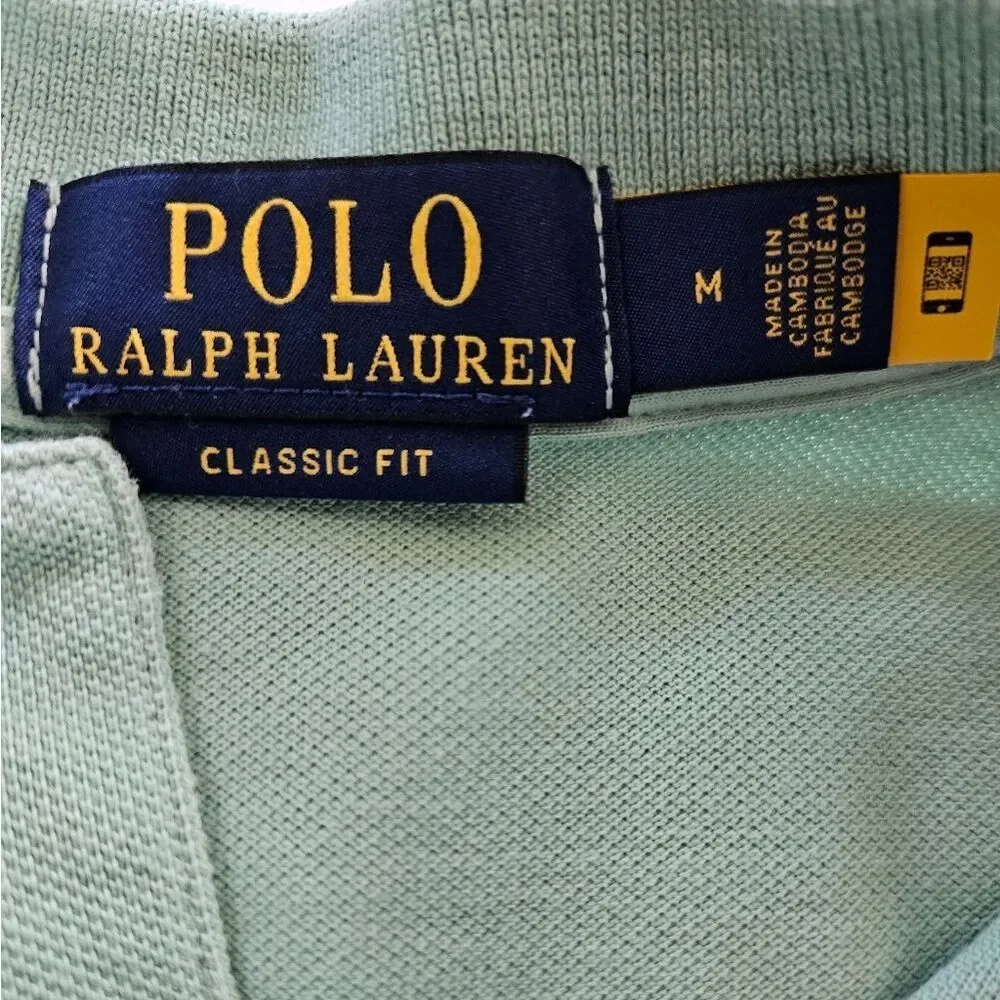 Polo Ralph Lauren Iconic Classic Fit Mint Green Logo Cotton Pique Polo Shirt M